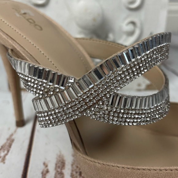 Classy Rhinestone Strap Suede Heel Pointed Toe Mules Aldo Noawia - Picture 10 of 14
